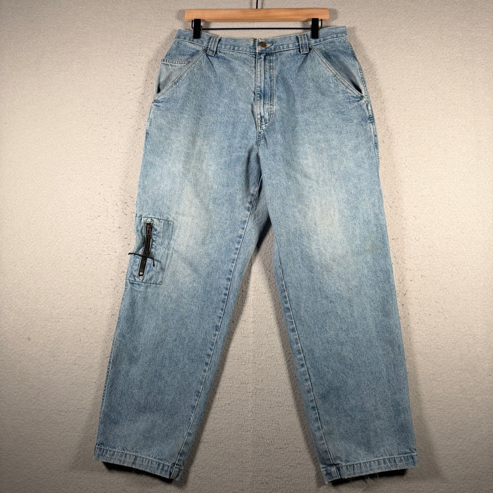 Vintage Utility Mens Light Wash Carpenter Jeans Relaxed Straight Leg 34x30 Y2K